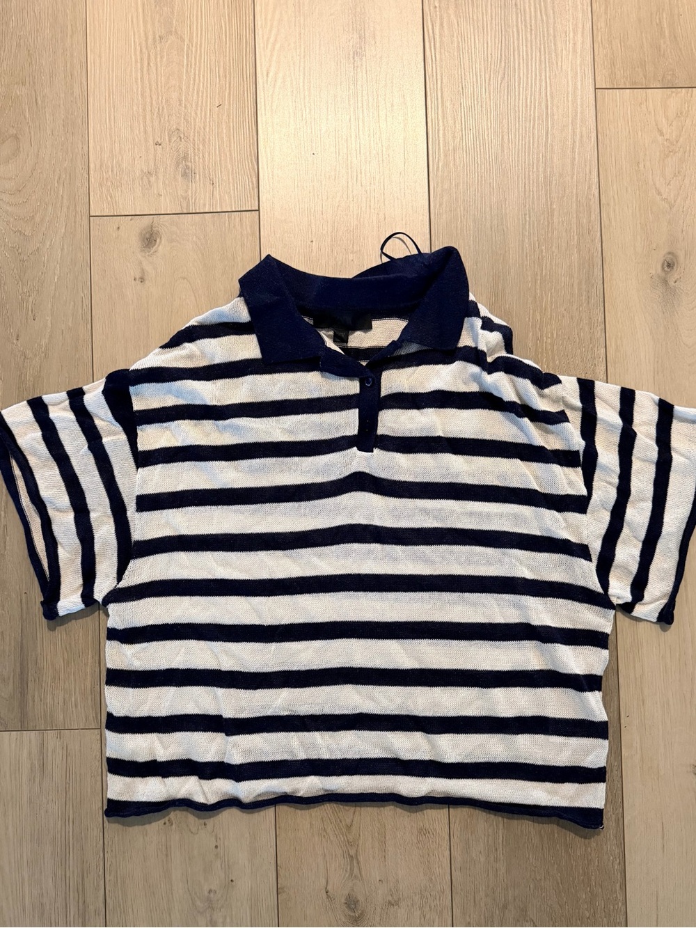 Zara Navy and White Striped Polo Shirt